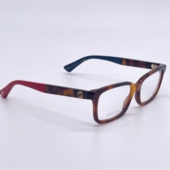 Authentic- New - Gucci GG 0168O 008 Havana EyeglassBlue Red Temple Ti… - Picture 3 of 14